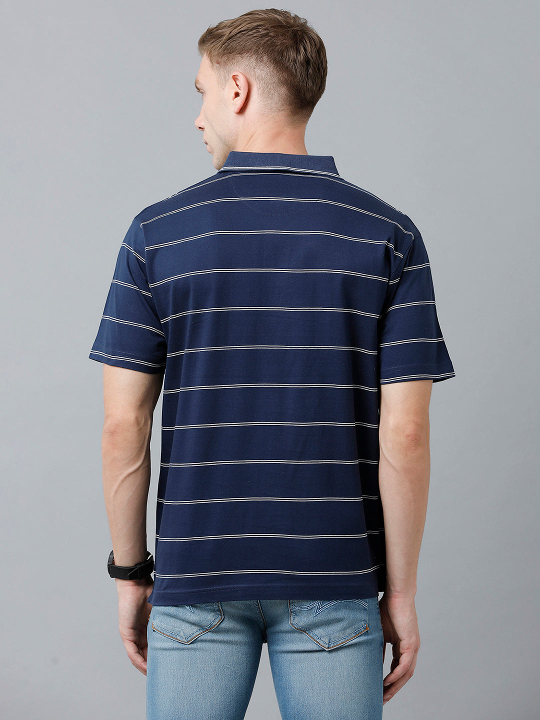 Classic Polo Men's Cotton Half Sleeve Striped Authentic Fit Polo Neck Dark Blue Color T-Shirt | Ap - 85 B