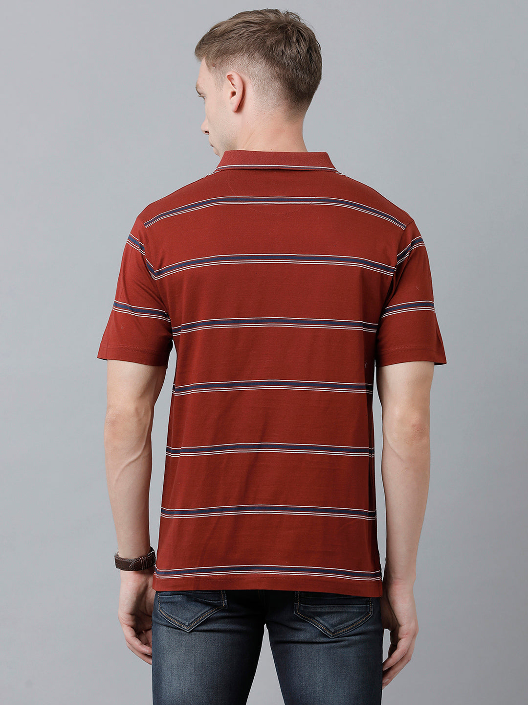 Classic Polo Men's Cotton Half Sleeve Striped Authentic Fit Polo Neck Red Color T-Shirt | Ap - 90 A