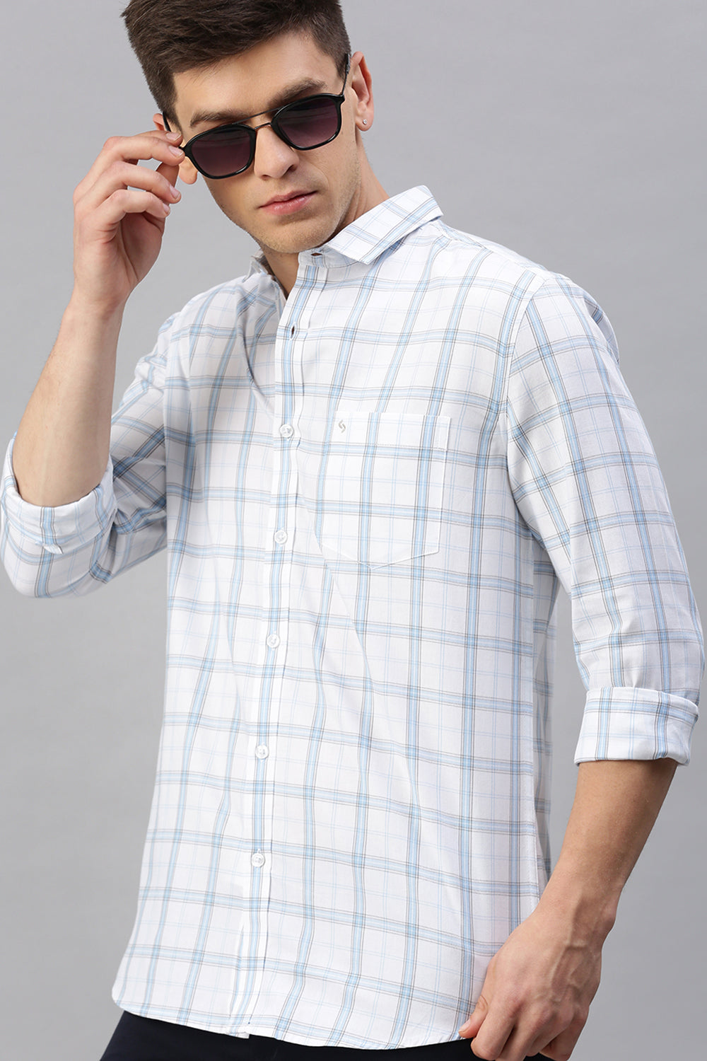 Classic Polo Men's Cotton Full Sleeve Checked Slim Fit Polo Neck White Color Woven Shirt | So1-95 A