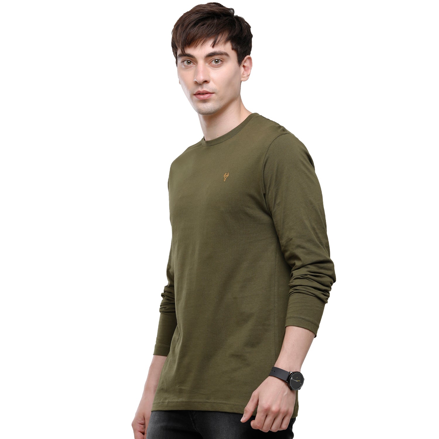 Classic polo Men's Green Single Jersey Crew Neck Full Sleeve Slim Fit T-Shirt - Comet 05 T-shirt Classic Polo 