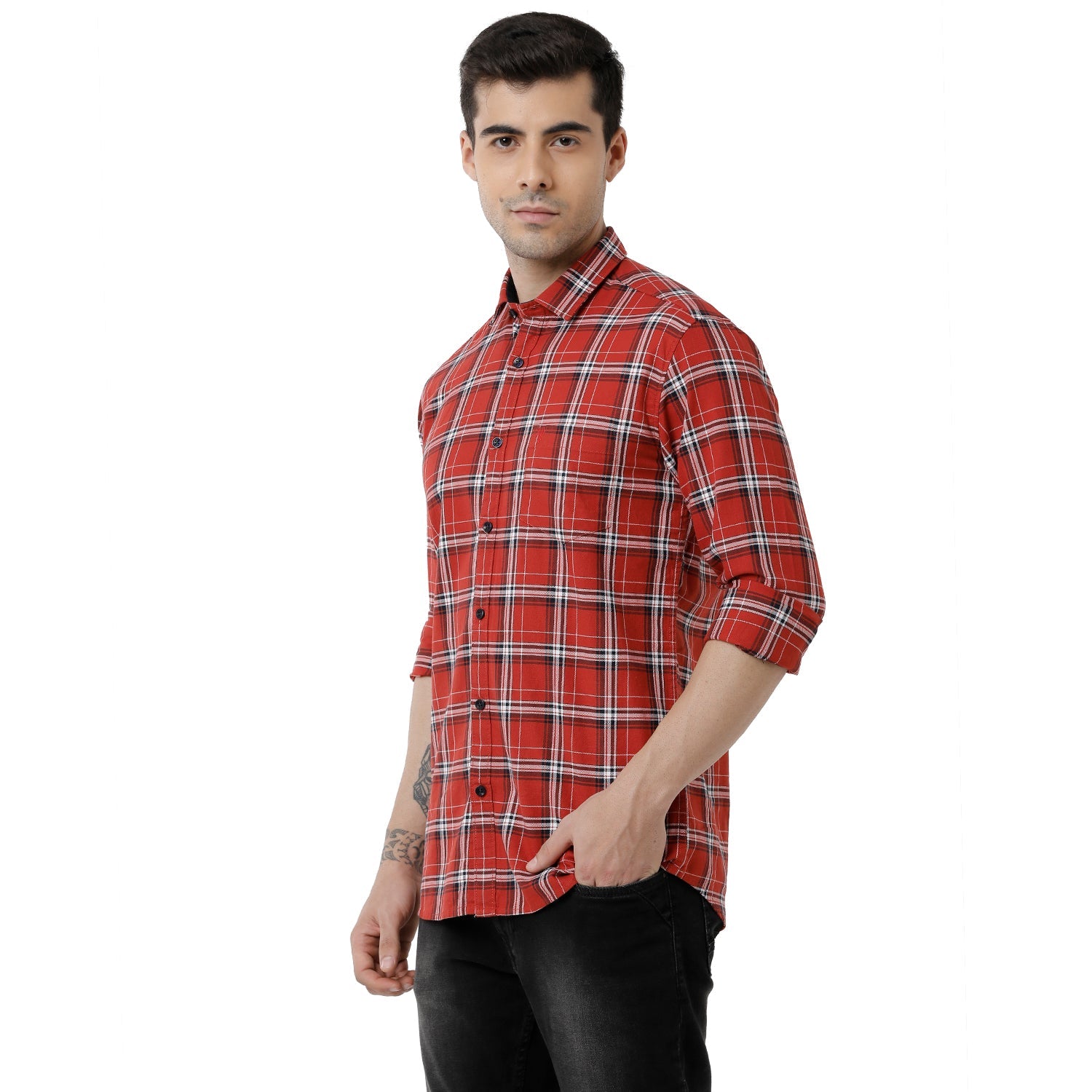Classic Polo Mens Checked Slim Fit Full Sleeve Red Color Shirt - SN1-138 A Shirts Classic Polo 