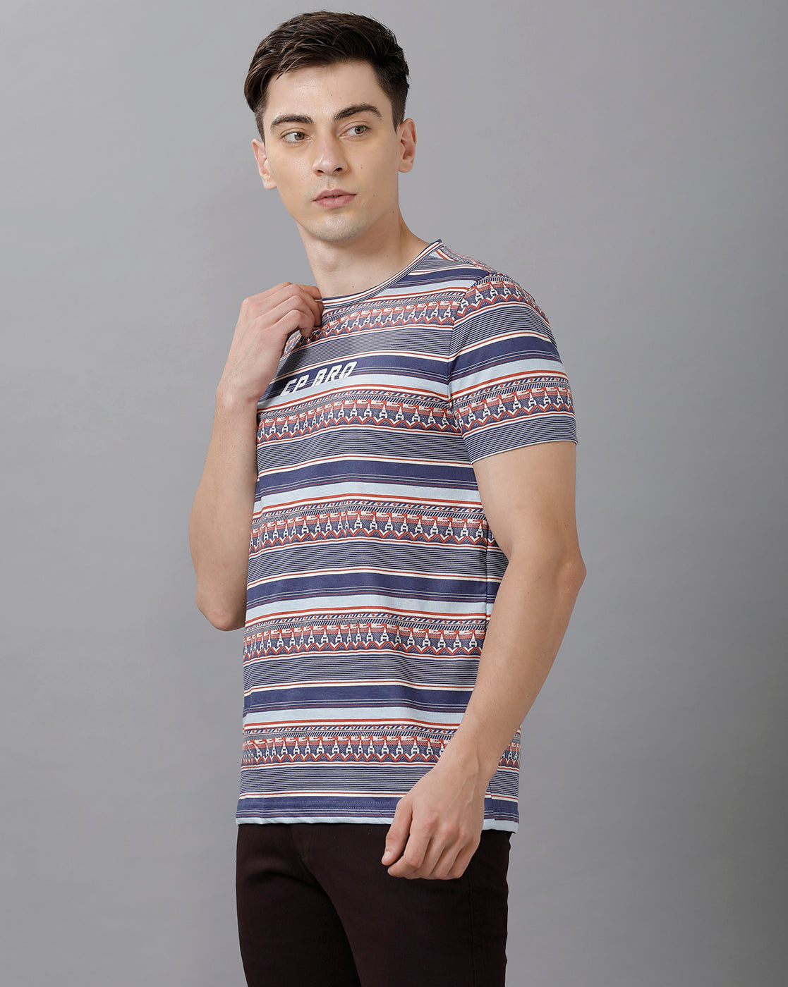 CP BRO Men's Cotton Striped Half Sleeve Slim Fit Round Neck Multicolor T-Shirt | Brcn 505