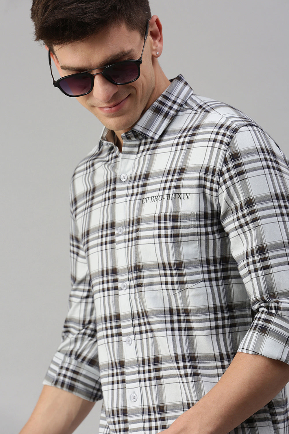 CP BRO Men's Cotton Full Sleeve Checked Slim Fit Collar Neck White Color Woven Shirt | Sbo1-04 A