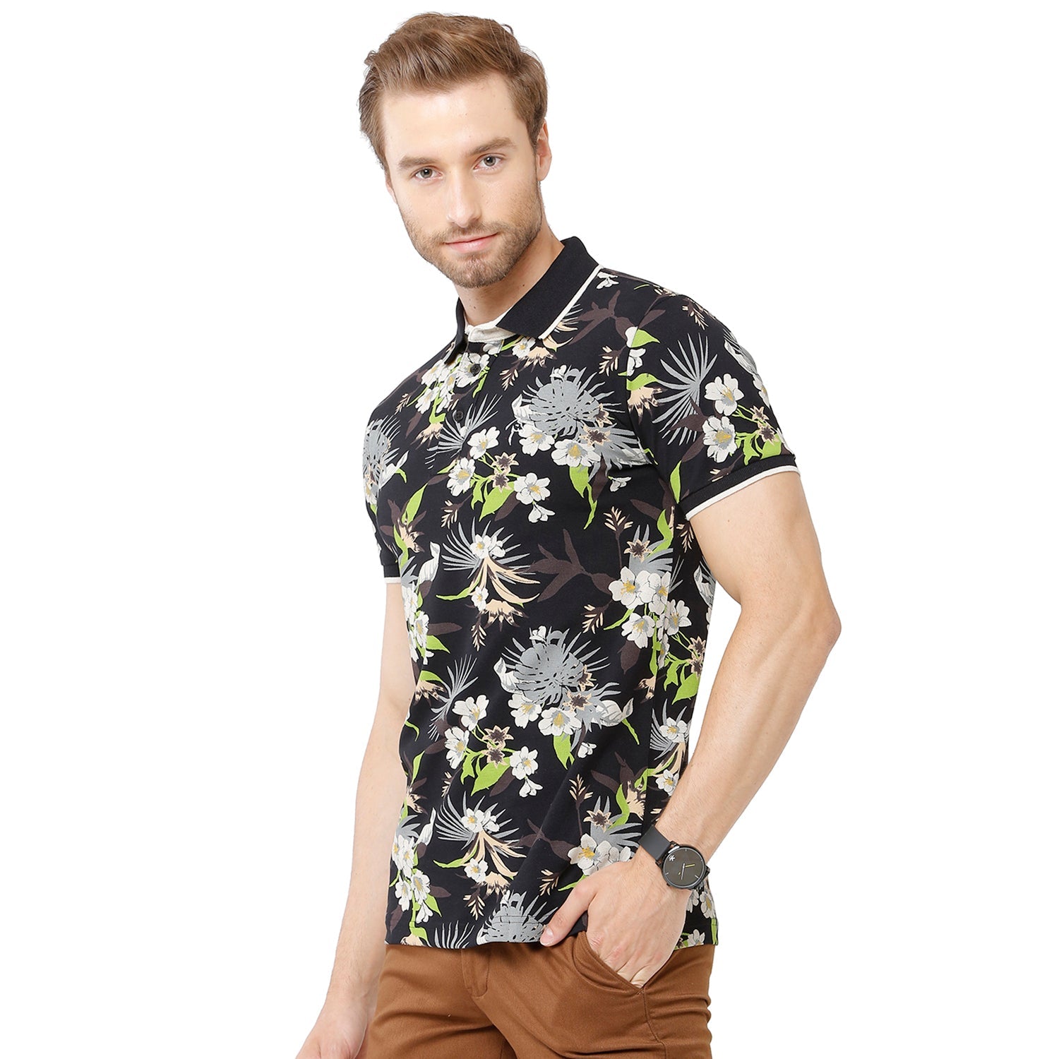 Classic Polo Bro Mens 100% Cotton Printed Half Sleeve Slim Fit Polo Neck Multicolor T-Shirt (BRP - 327 A SF P) Classic Polo 