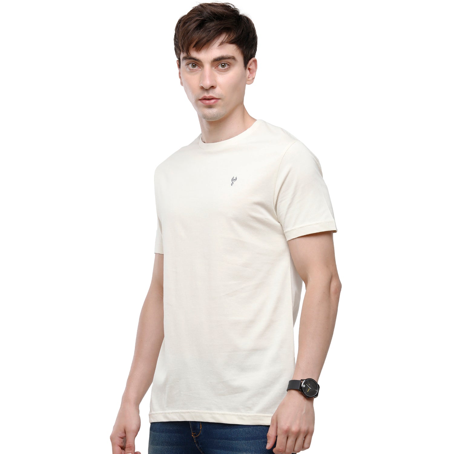 Classic Polo Men's Solid Single Jersey White Half Sleeve Slim Fit T-Shirt - Kore-02 T-shirt Classic Polo 