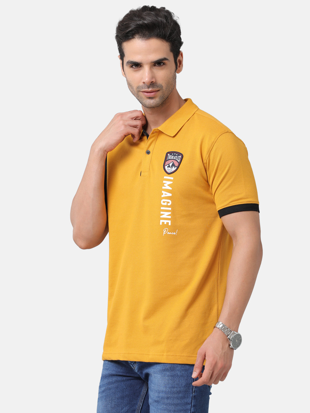 Classic Polo Mens Cotton Chest Print Slim Fit Half Sleeve Polo Neck Orange Color T-Shirt | Prm 686b