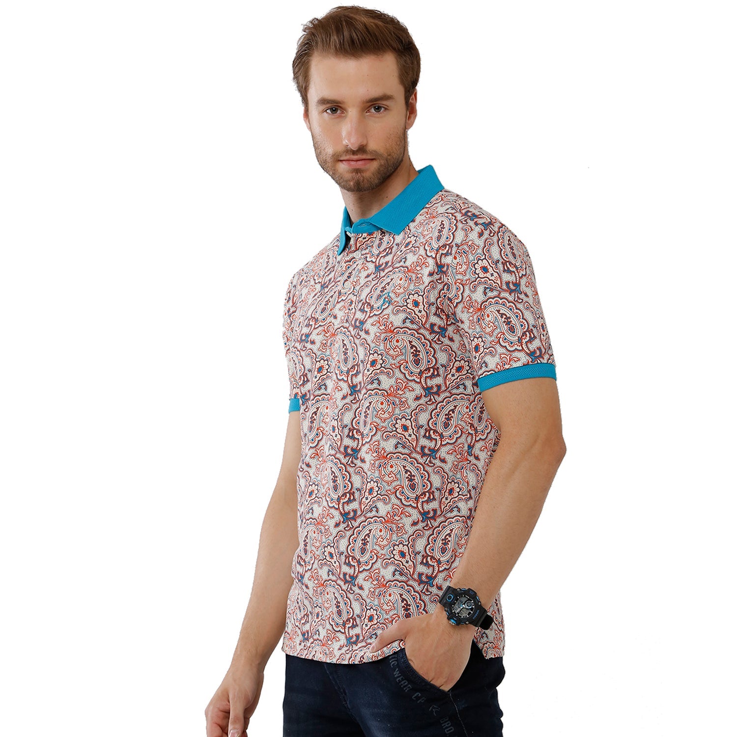 Classic Polo Bro Mens 100% Cotton Printed Half Sleeve Slim Fit Polo Neck Multicolor T-Shirt (BRP - 325 B SF P) Classic Polo 