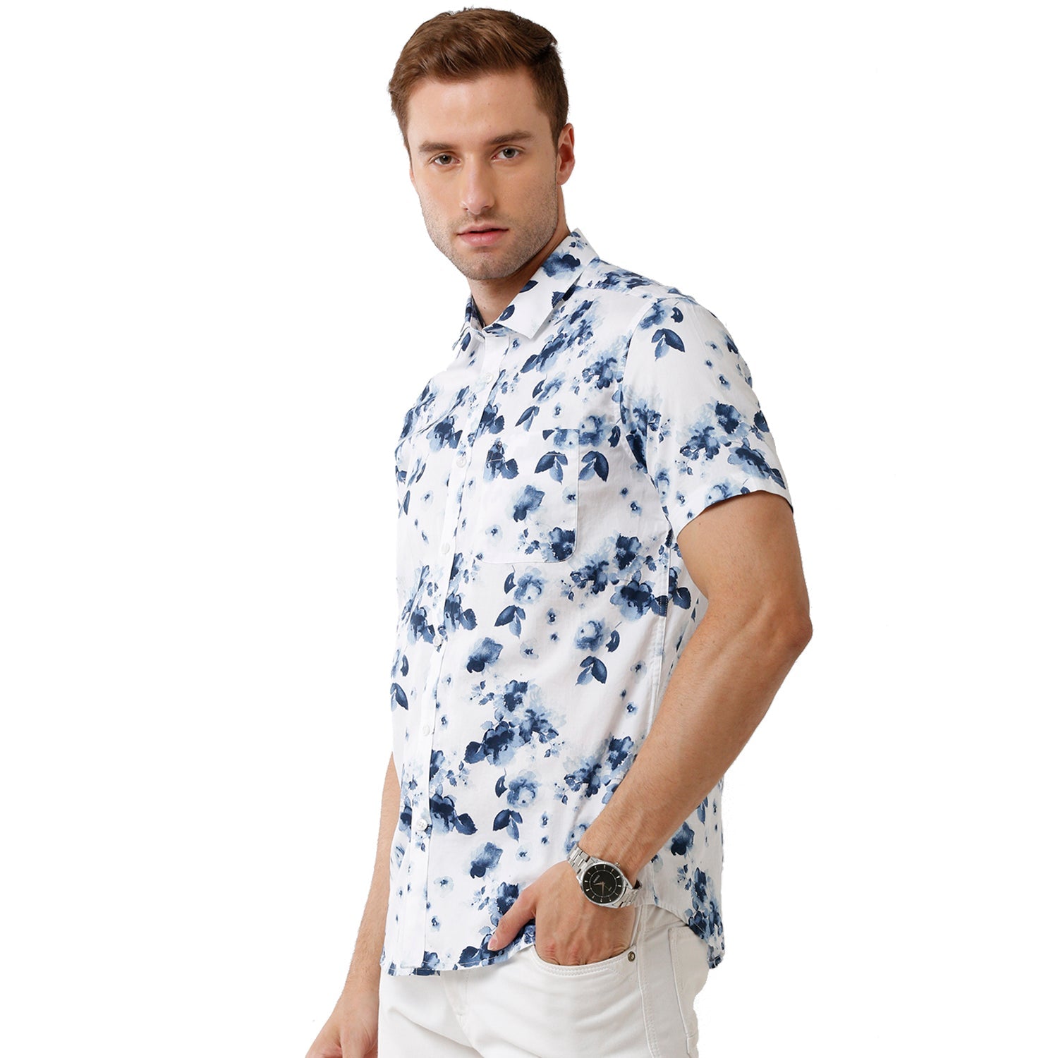 Swiss Club Mens Printed Slim Fit White Color Woven Shirt - SC 111 A Shirts Swiss Club 
