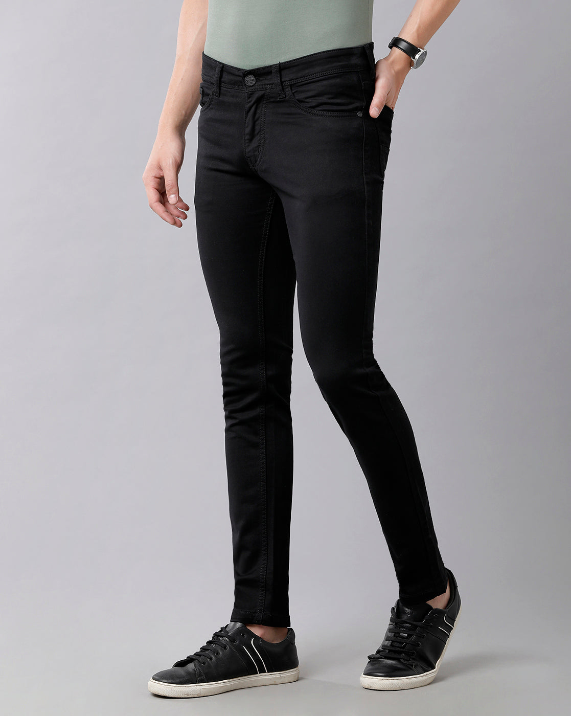 CP BRO Men's Cotton Solid Slim Fit Black Color Denim | Bdn1-19 F