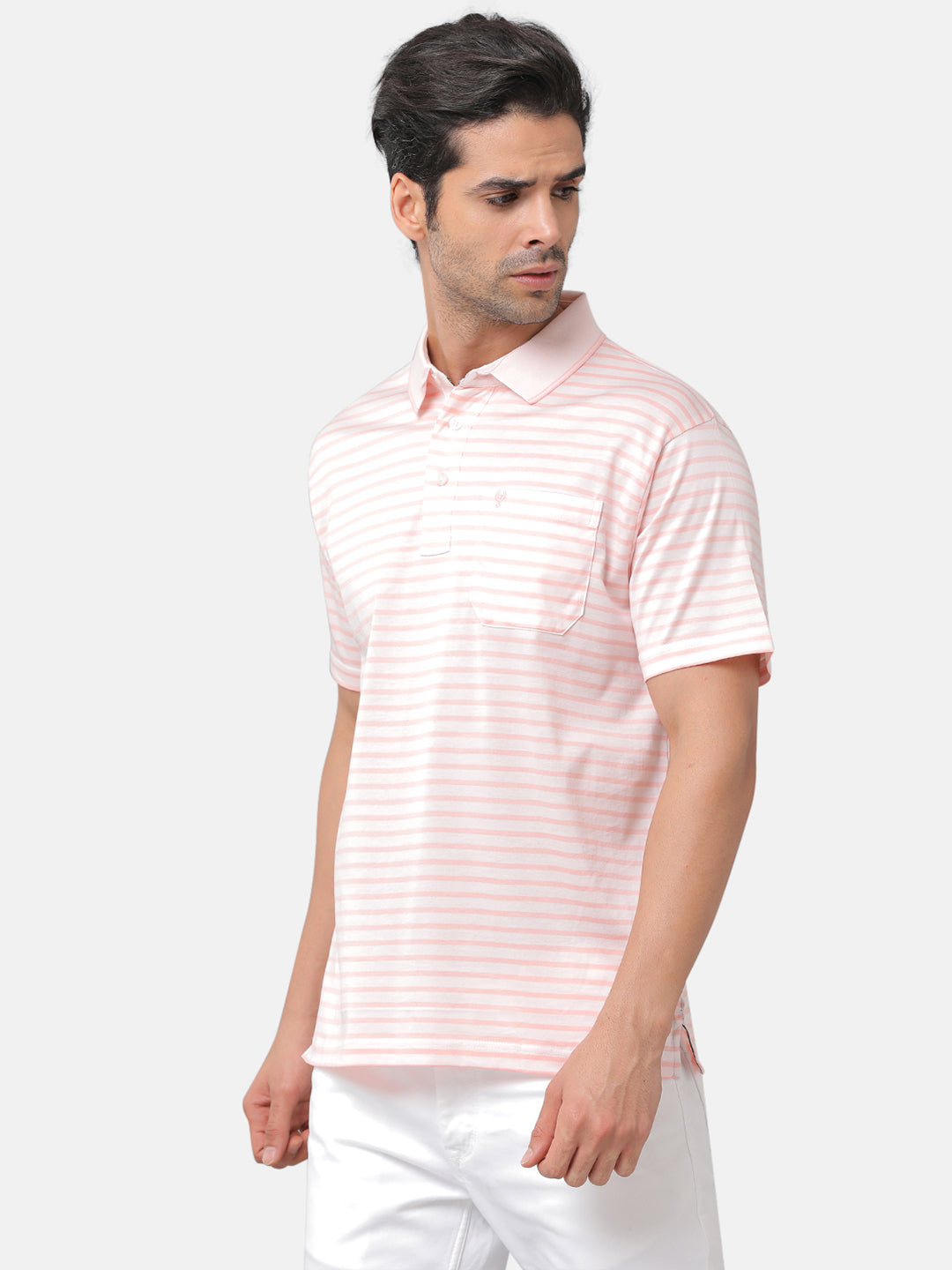 Classic Polo Mens Premium Cotton Striped Authentic Fit Polo Neck Pink Color T-Shirt | ultimo 272B
