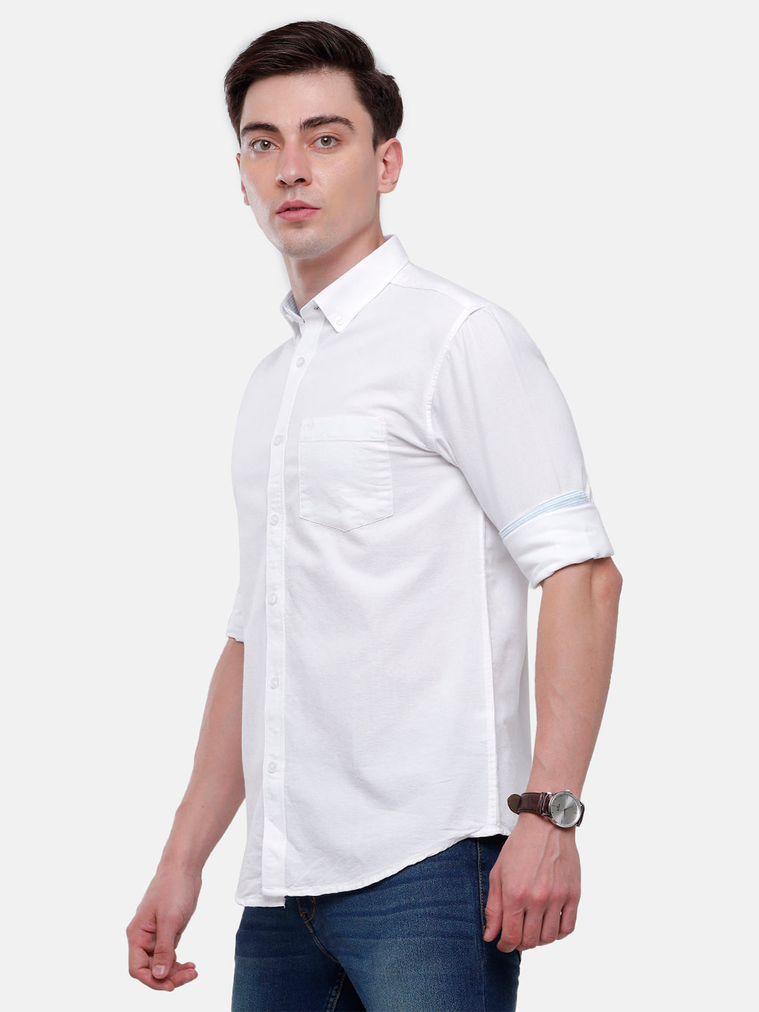 Classic Polo Mens Solid Full Sleeve Milano Fit Woven Shirt (NOS-ENZO-WHITE-MF-FS)