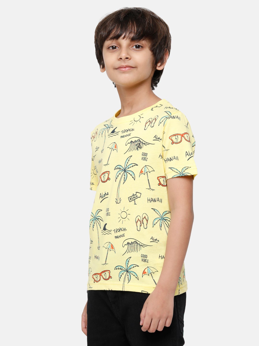 CP Boys Slim Fit Yellow Printed Round Neck T-Shirt T-shirt Classic Polo 