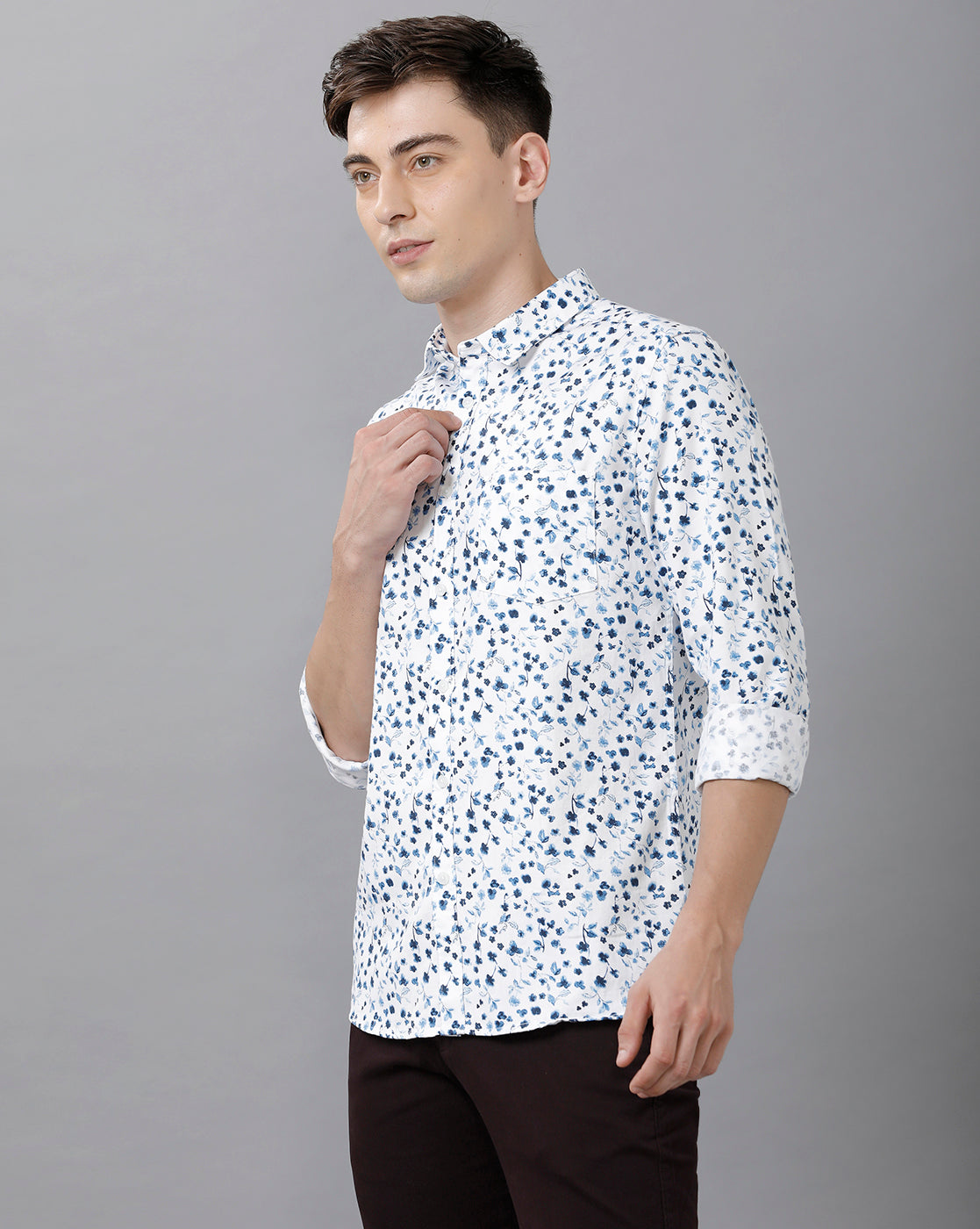 CP BRO Men's Cotton Printed Full Sleeve Slim Fit Polo Neck White Color Shirt | Sbn1 65 A