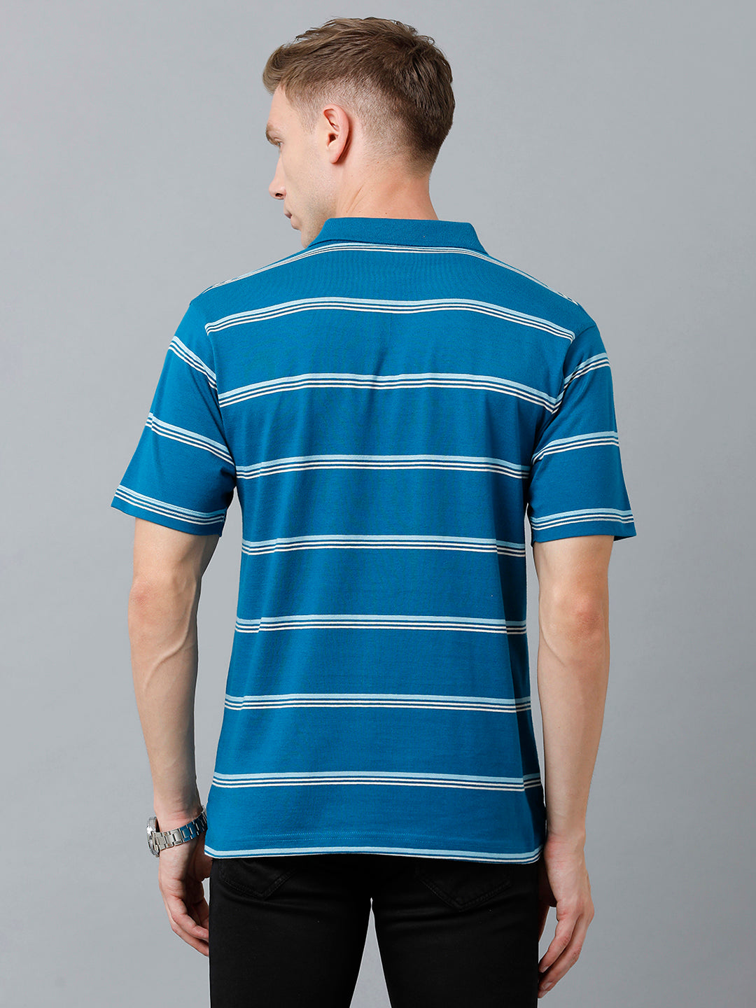 Classic Polo Men's Cotton Blend Half Sleeve Striped Authentic Fit Polo Neck Royal Blue Color T-Shirt | Avon - 526 A