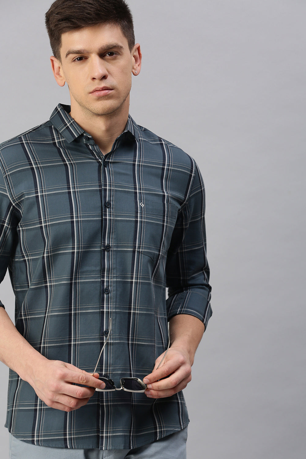 Classic Polo Men's Cotton Full Sleeve Checked Slim Fit Polo Neck Multicolur Woven Shirt | So1-160 A