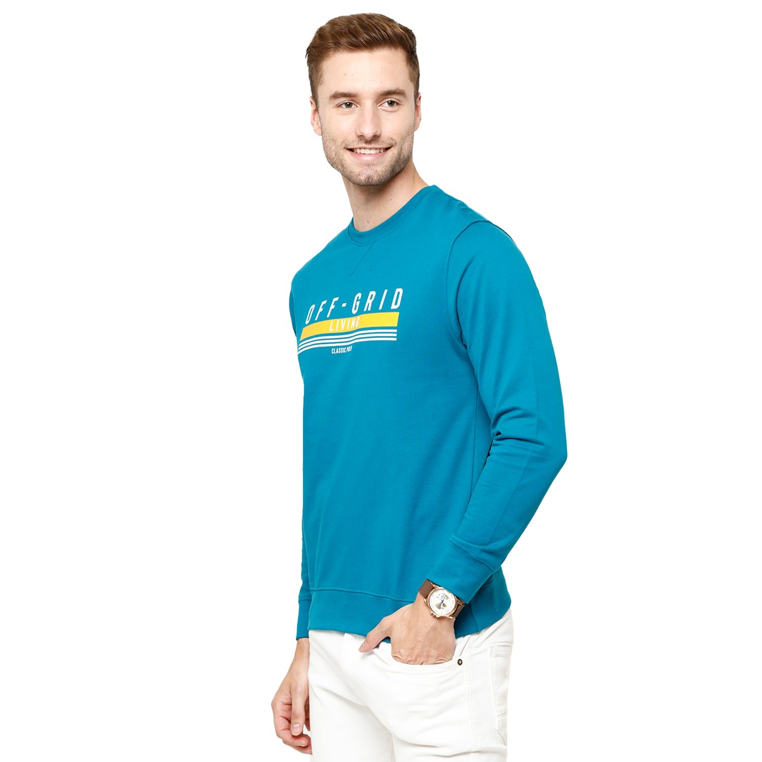 Classic Polo Men's Solid Full Sleeve Azure Blue Sweat Shirt - CPSS-312 A Sweat Shirts Classic Polo 