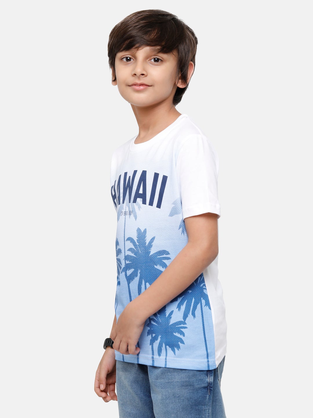 CP Boys White Printed Slim Fit Round Neck T-Shirt T-shirt Classic Polo 