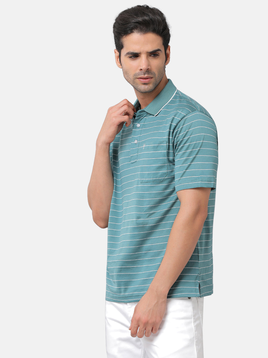 Classic Polo Mens Cotton Striped Authentic Fit Polo Neck Green Color T-Shirt | Ultimo 271b