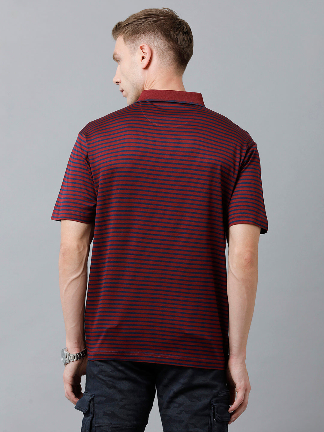 Classic Polo Men's Cotton Half Sleeve Striped Authentic Fit Polo Neck Red Color T-Shirt | Ultimo - 317 B