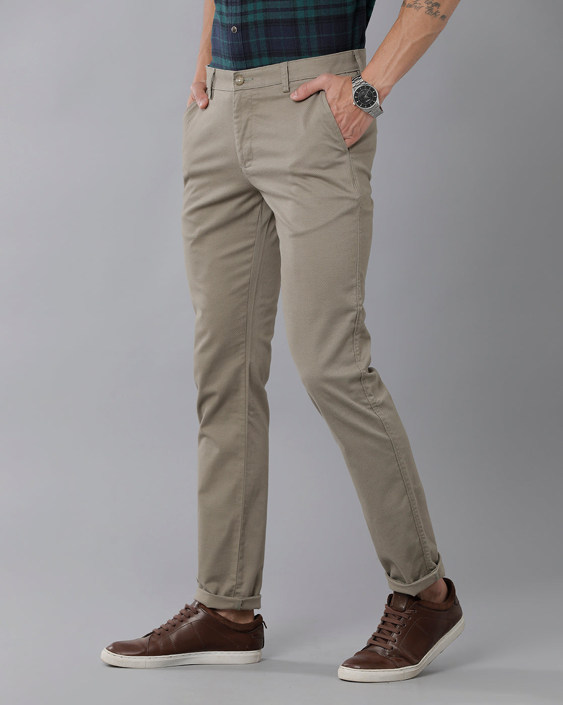 Classic Polo Men's 100% Cotton Moderate Fit Solid Olive Color Trouser | TO1-33 C-OLV