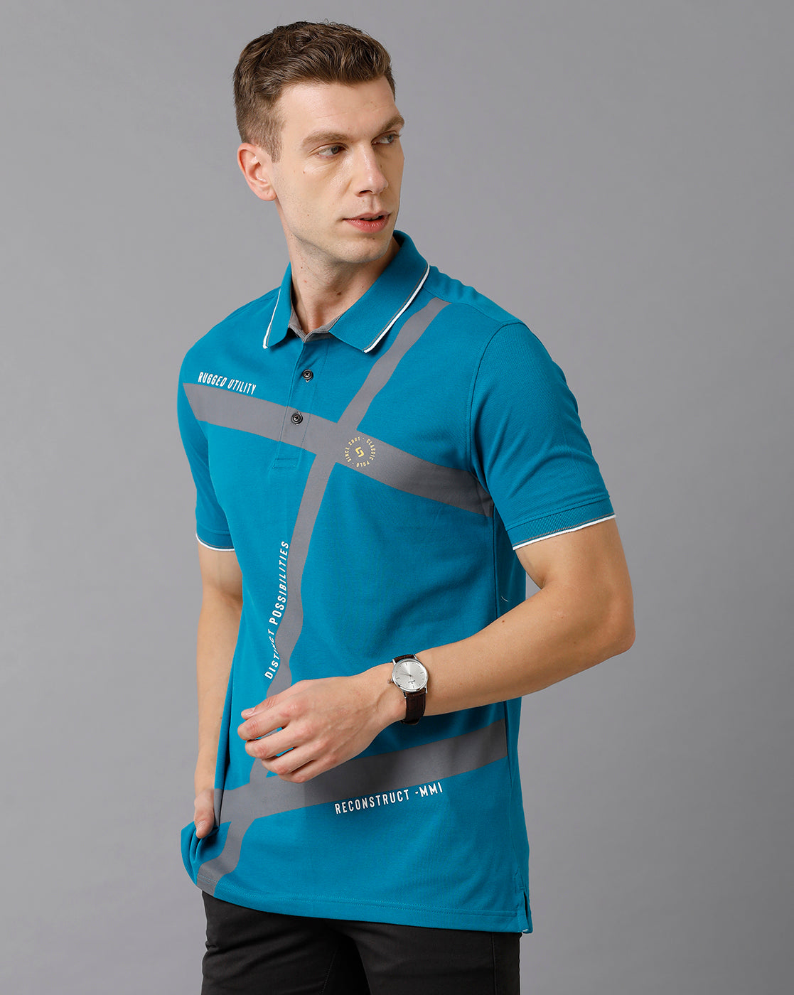 Classic Polo Men's Cotton Printed Slim Fit Blue T-Shirt | Prm - 701 A