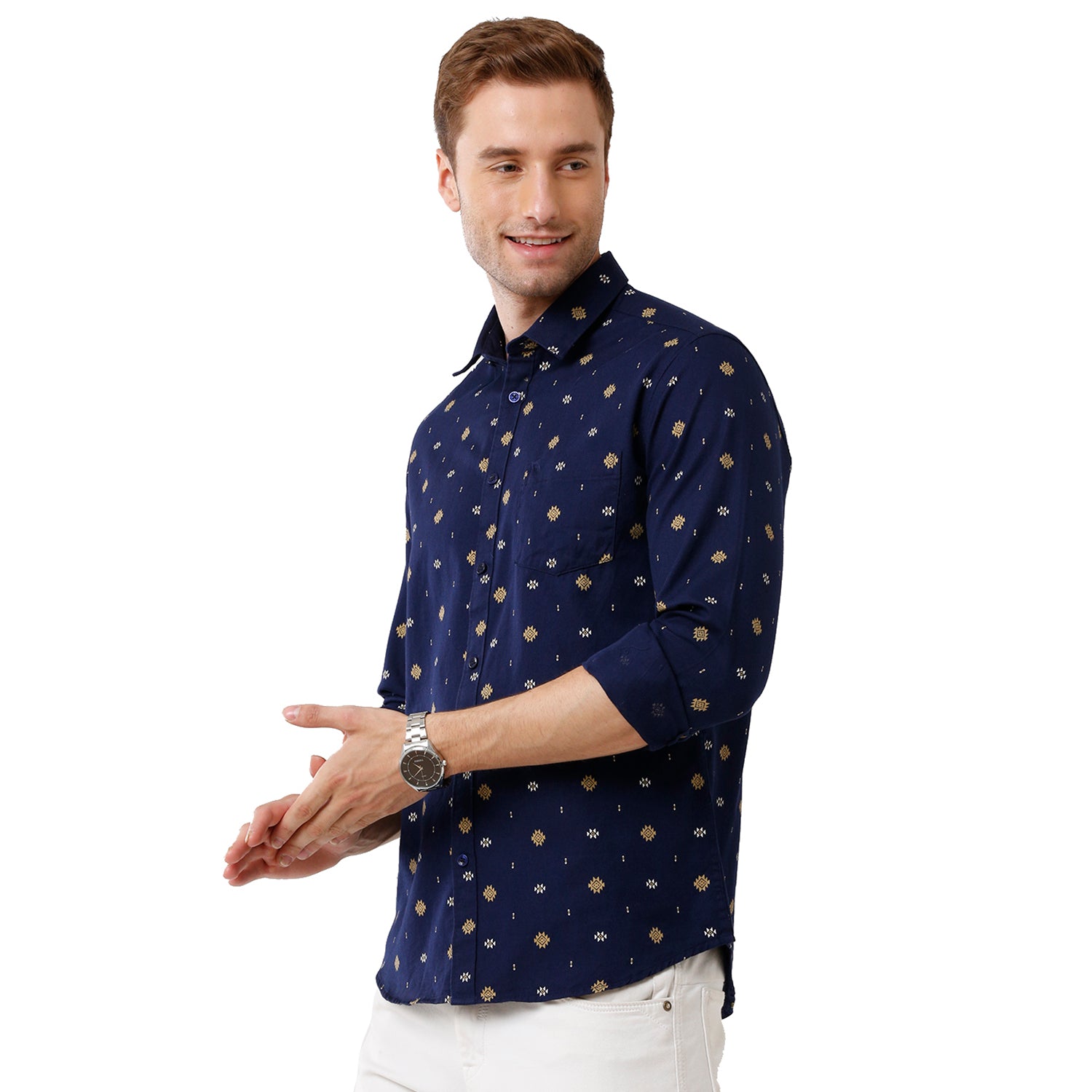 Swiss Club Mens Printed Full Sleeve Slim Fit Blue Color Woven Shirt -SC 124 B Shirts Swiss Club 
