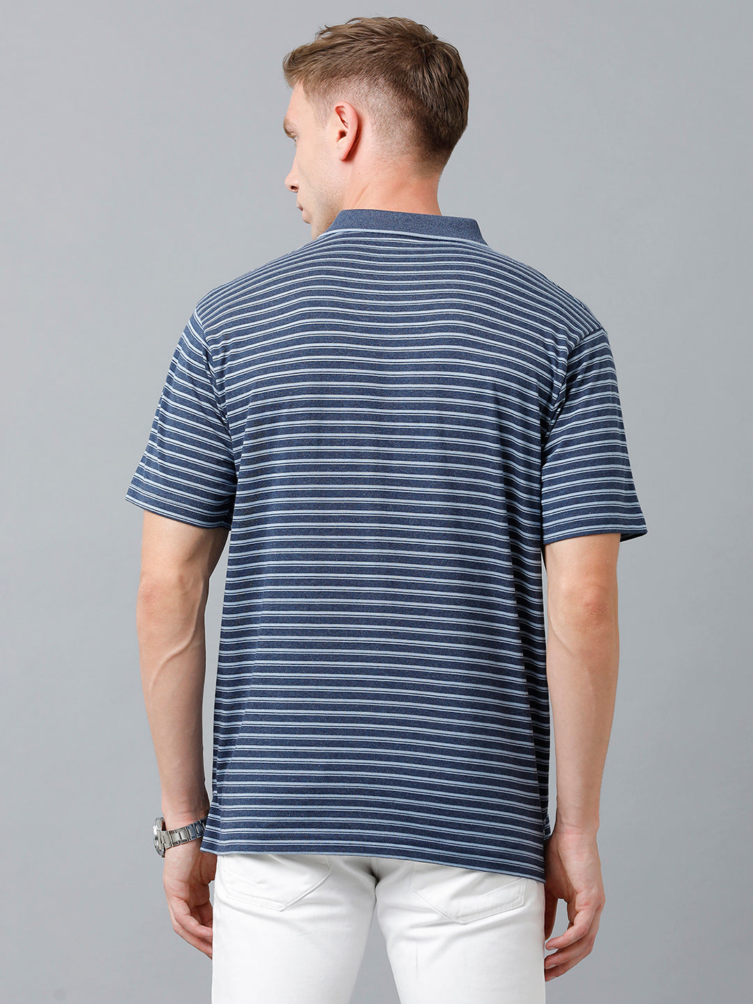 Classic Polo Men's Cotton Half Sleeve Striped Authentic Fit Polo Neck Navy Blue Color T-Shirt | Feeders - 225 B