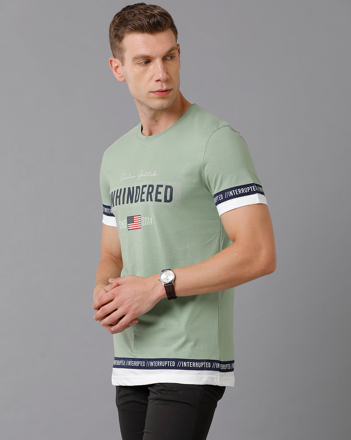 CP BRO Men's Cotton Printed Slim Fit Green T-Shirt | Brcn - 487 B