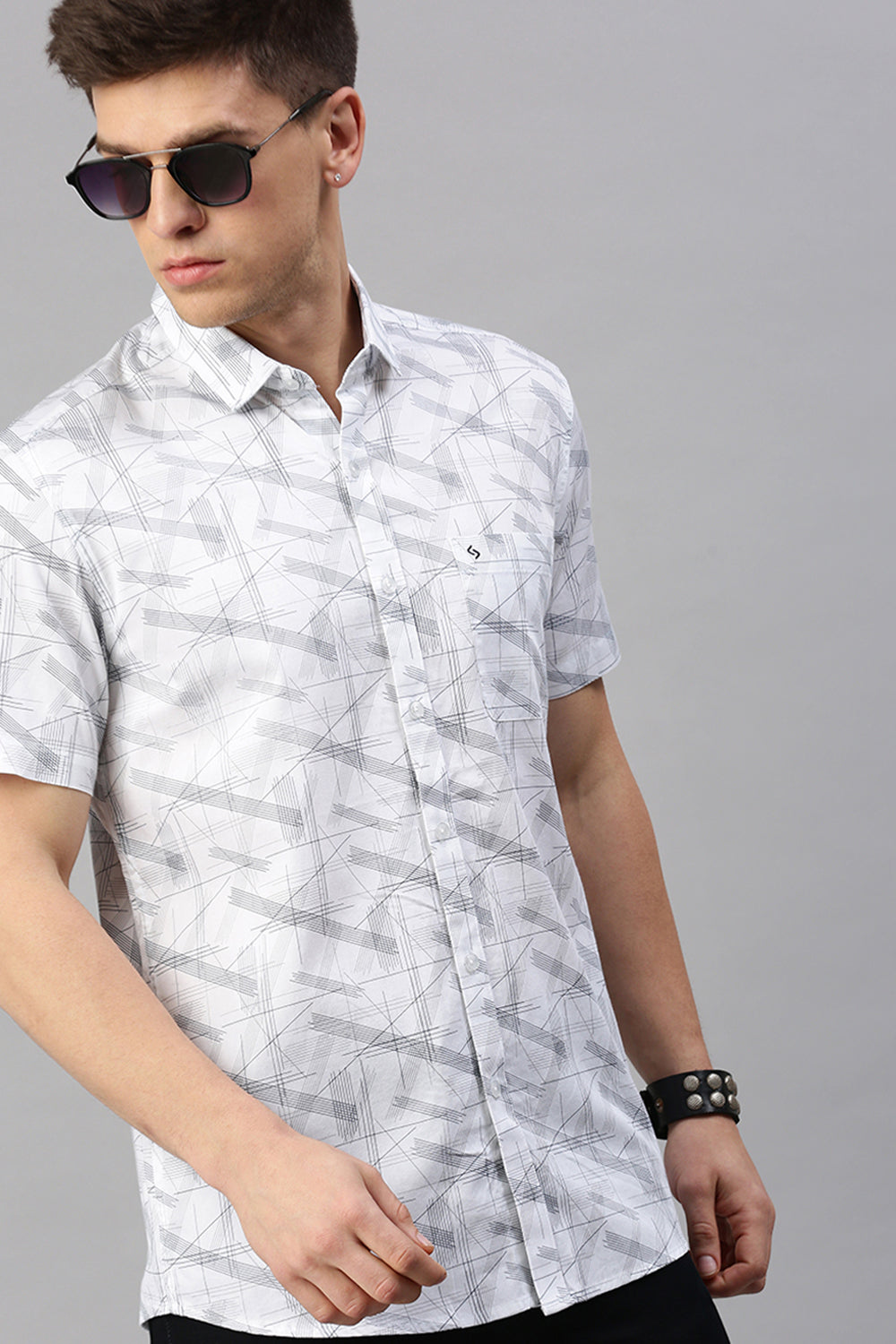 Classic Polo Men's Cotton Half Sleeve Printed Slim Fit Polo Neck White Color Woven Shirt | So1-10 A