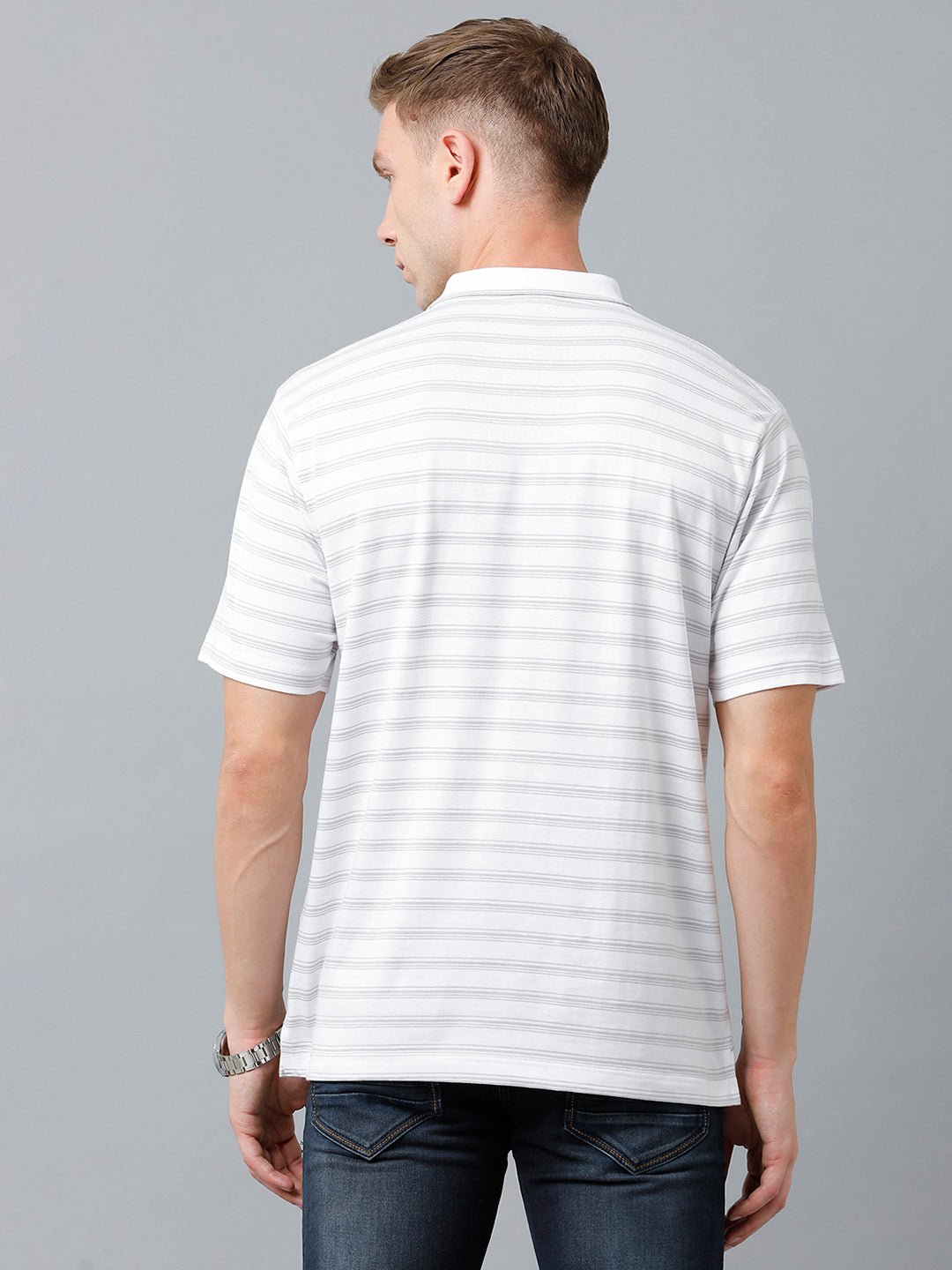 Classic Polo Men's Cotton Half Sleeve Striped Authentic Fit Polo Neck White Color T-Shirt | Feeders - 223 A