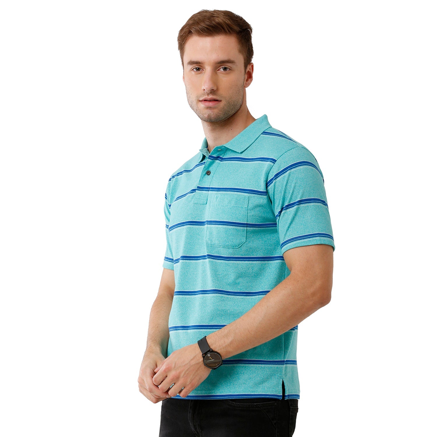 Classic Polo Mens Cotton Striped Authentic Fit Polo Neck Green Color T-Shirt - Avon 474 A T-shirt Classic Polo 