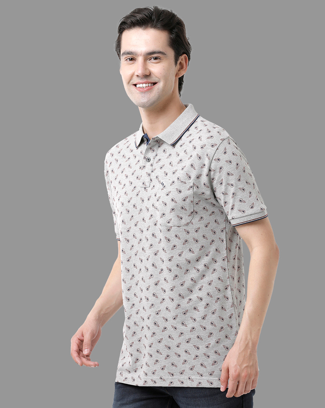 Classic Polo Mens Cotton Half Sleeve Printed Slim Fit Polo Neck Light Grey Color T-Shirt | Beau - 175 A