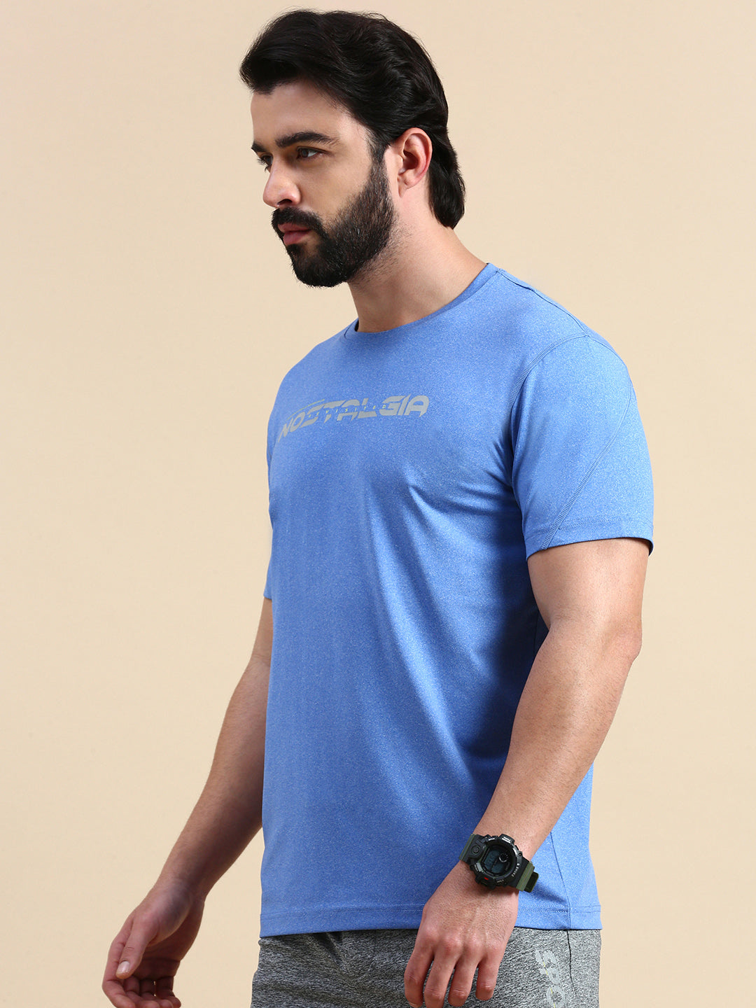 Classic Polo Men's Round Neck Polyester Blue Slim Fit Active Wear T-Shirt | GENX-CREW 19A SF C