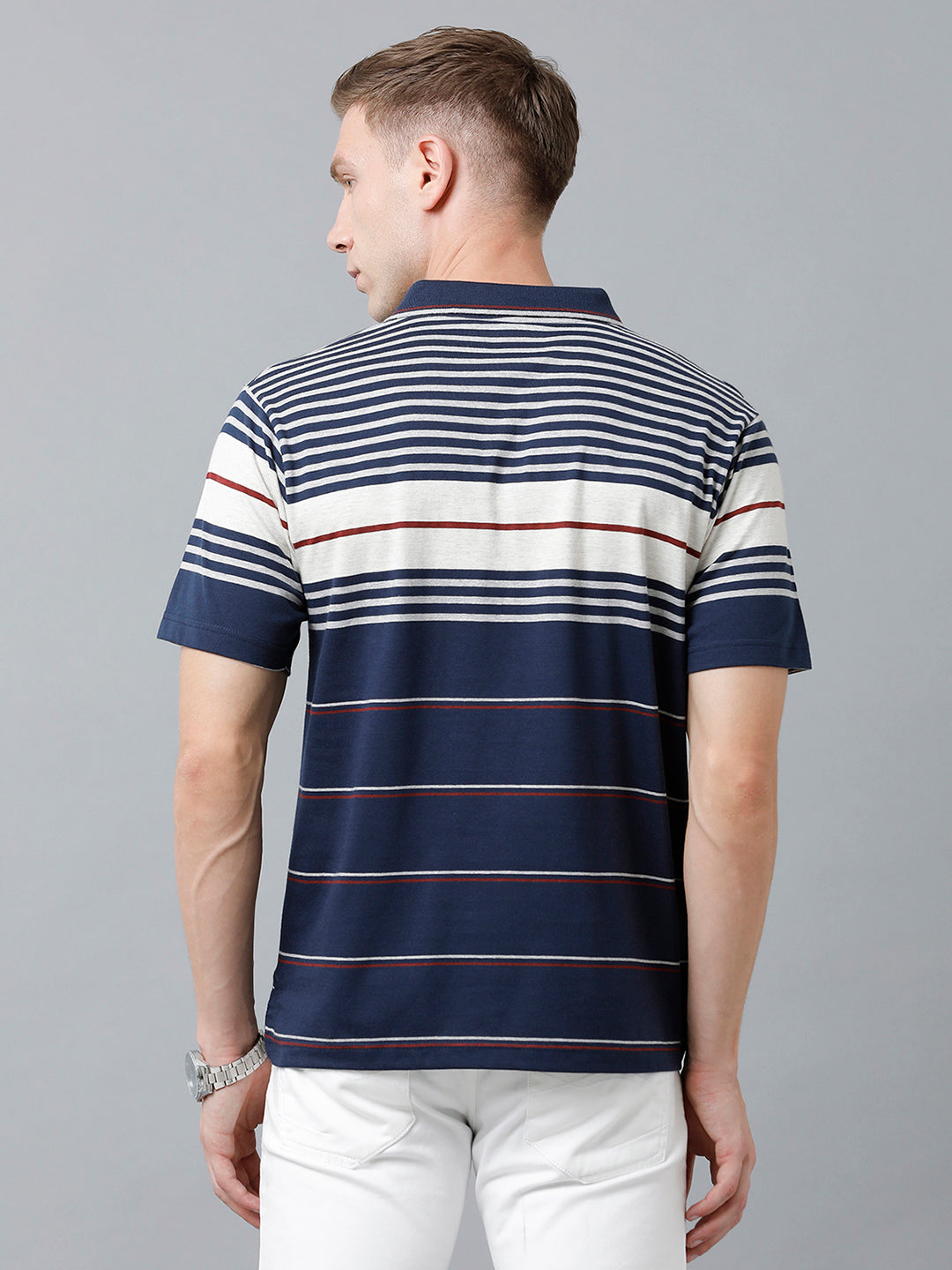 Classic Polo Men's Cotton Blend Half Sleeve Striped Authentic Fit Polo Neck Multicolor Color T-Shirt | Mel - 230 A