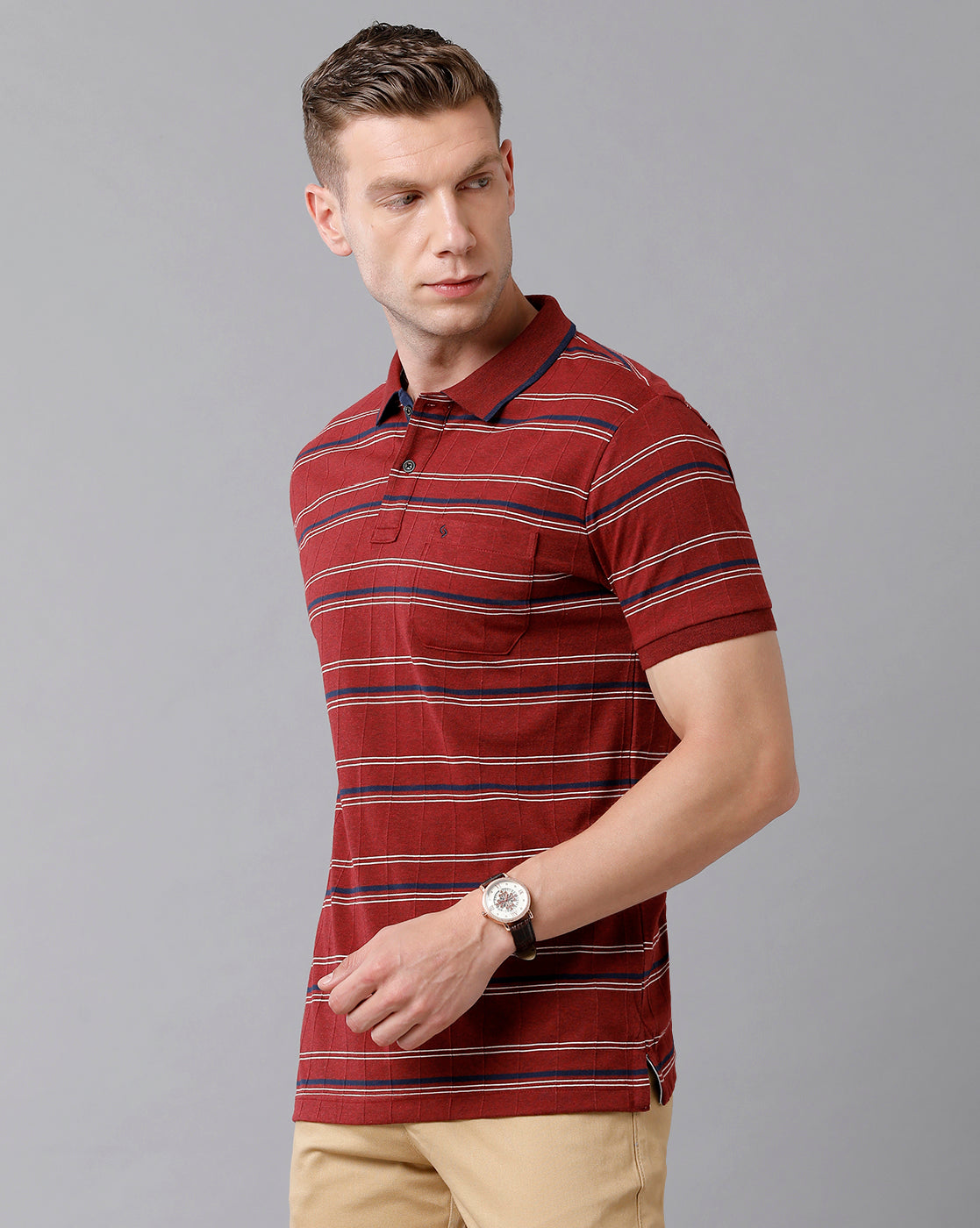 Classic Polo Men's Cotton Striped Half Sleeve Slim Fit Polo Neck Maroon Color T-Shirt | Trs - 94 B