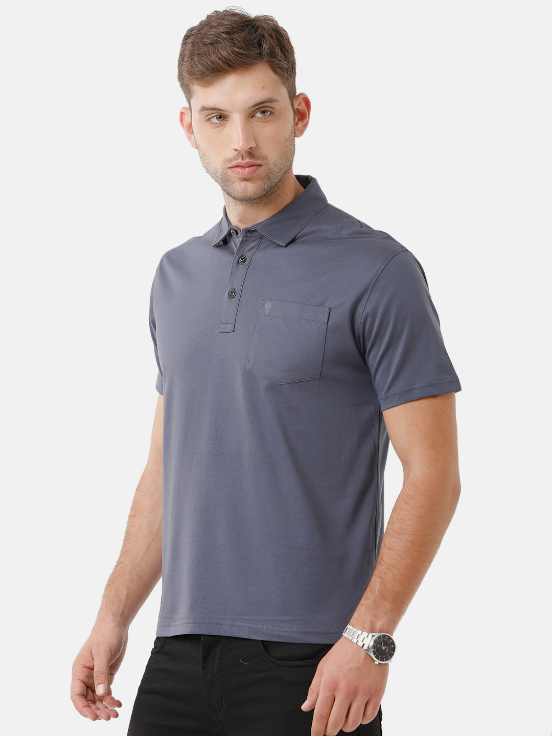 Classic Polo Mens Cotton Solid Half Sleeve Authentic Fit Polo Neck Dark Grey Color T-Shirt | Elite Teal