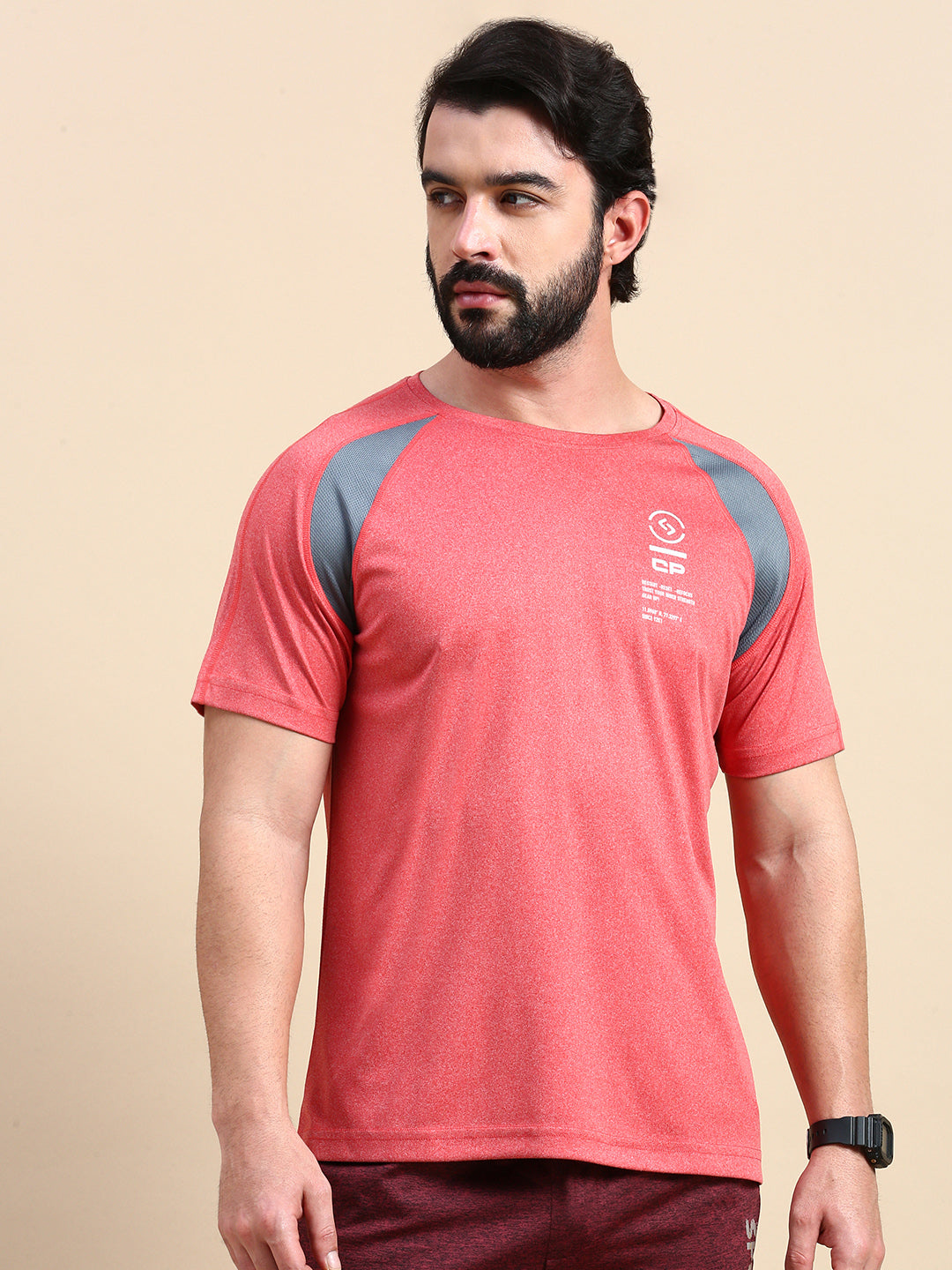 Classic Polo Men's Round Neck Polyester Red Slim Fit Active Wear T-Shirt