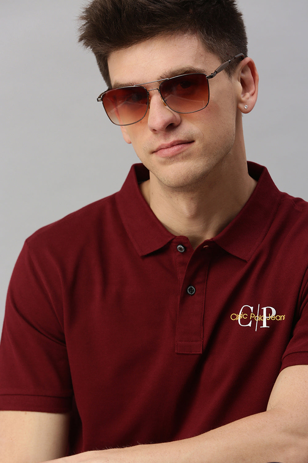 Classic Polo Men's Cotton Half Sleeve Solid Slim Fit Polo Neck Maroon Color T-Shirt | Prm - 768 B