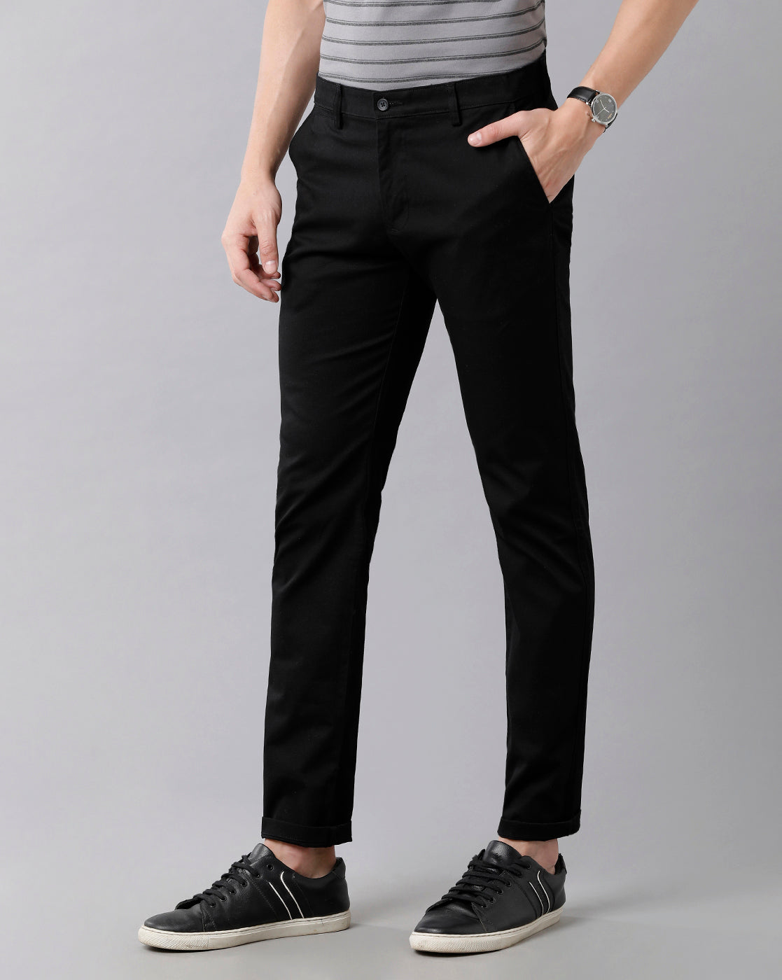 Classic Polo Men's Cotton Solid Slim Fit Black Color Trousers | Tn2-02 C