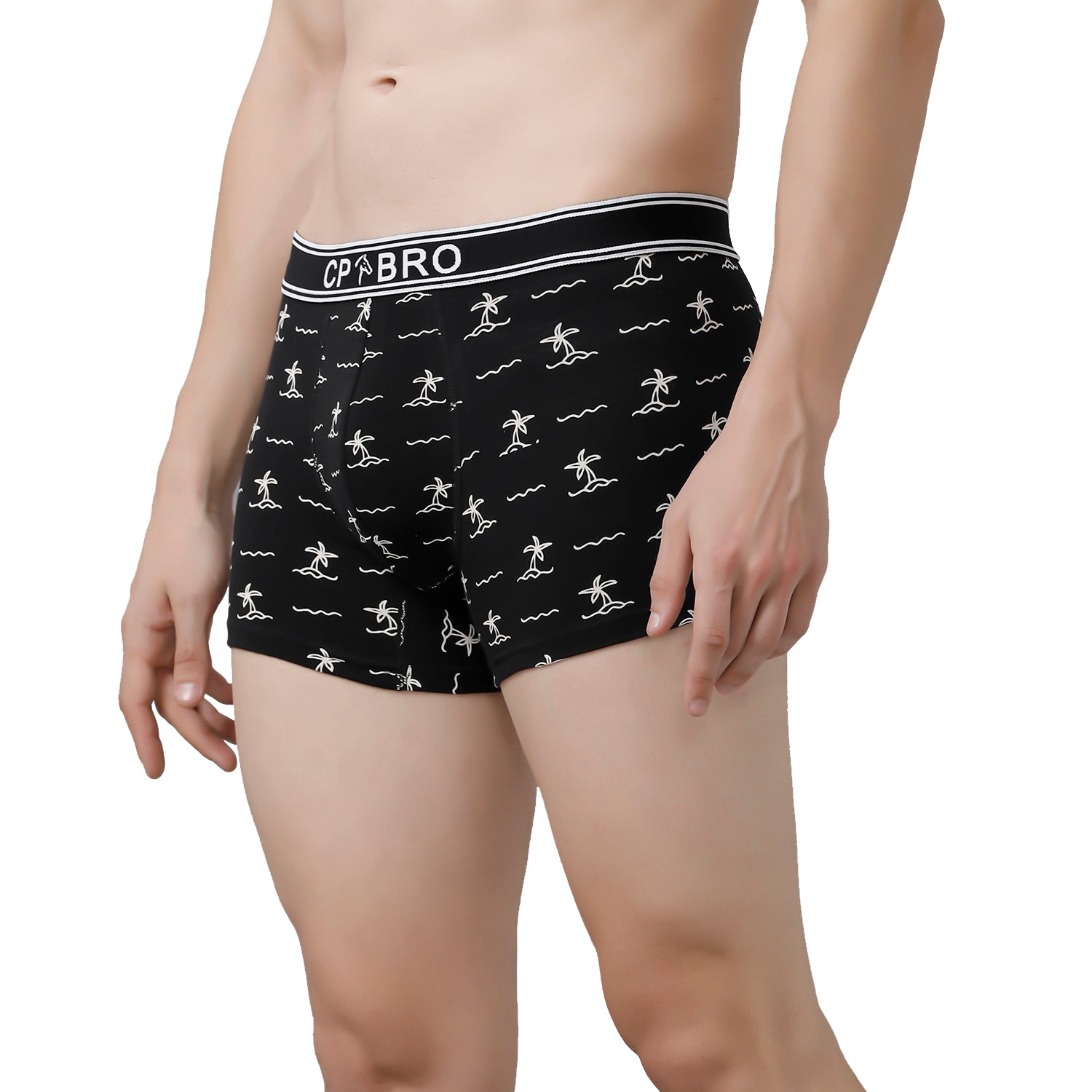 CP BRO Men's Printed Trunks with Exposed Waistband Value Pack - Black & Grey Leaf (Pack of 2)