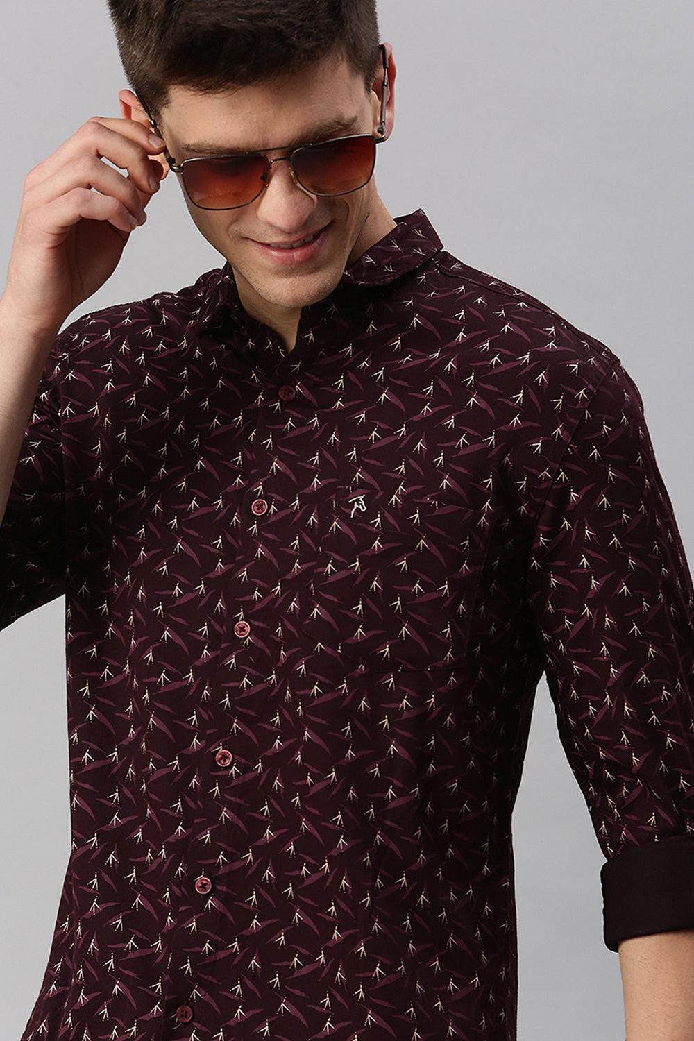 CP BRO Men's Cotton Full Sleeve Printed Slim Fit Collar Neck Maroon Color Woven Shirt | Sbo1-11 D