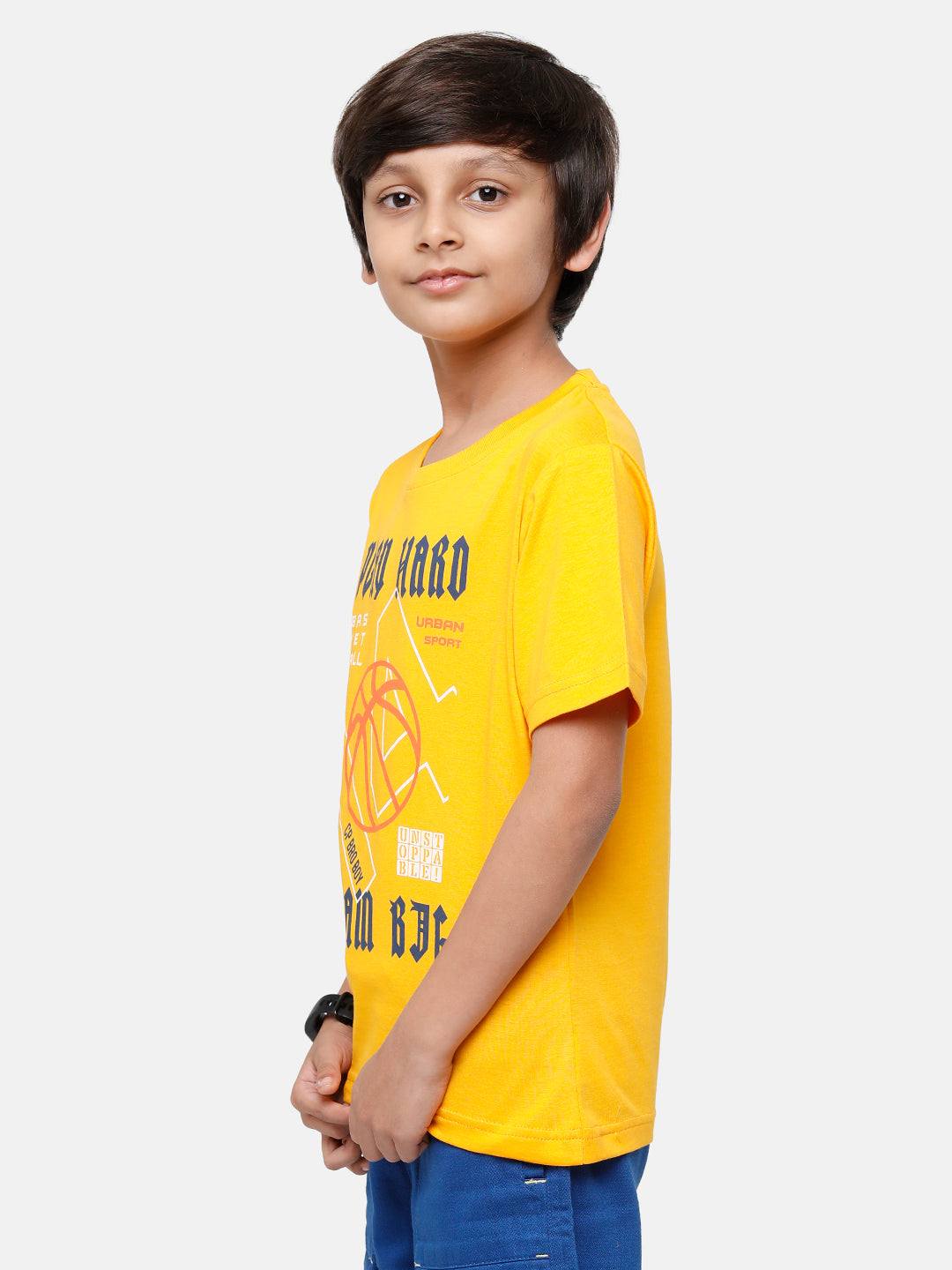CP Boys Yellow Printed Slim Fit Round Neck T-Shirt T-shirt Classic Polo 