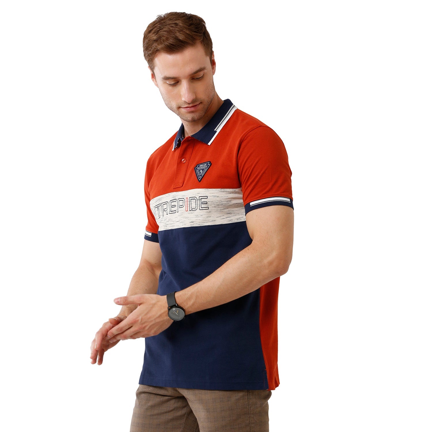 Swiss Club Mens Color Block Slim Fit Polo Neck Multicolor T-Shirt -Stag 202 A SWISS CLUB T-Shirt Swiss Club 