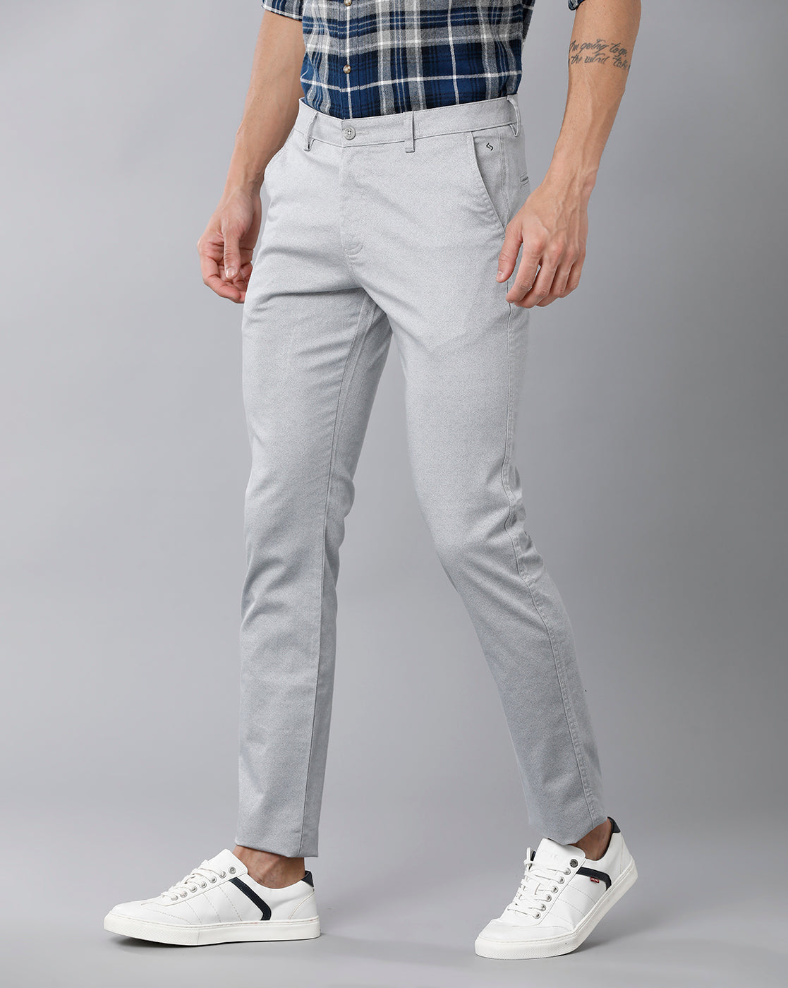 Classic Polo Men's 100% Cotton Moderate Fit Solid Ash Color Trouser | TO1-37 A-ASH