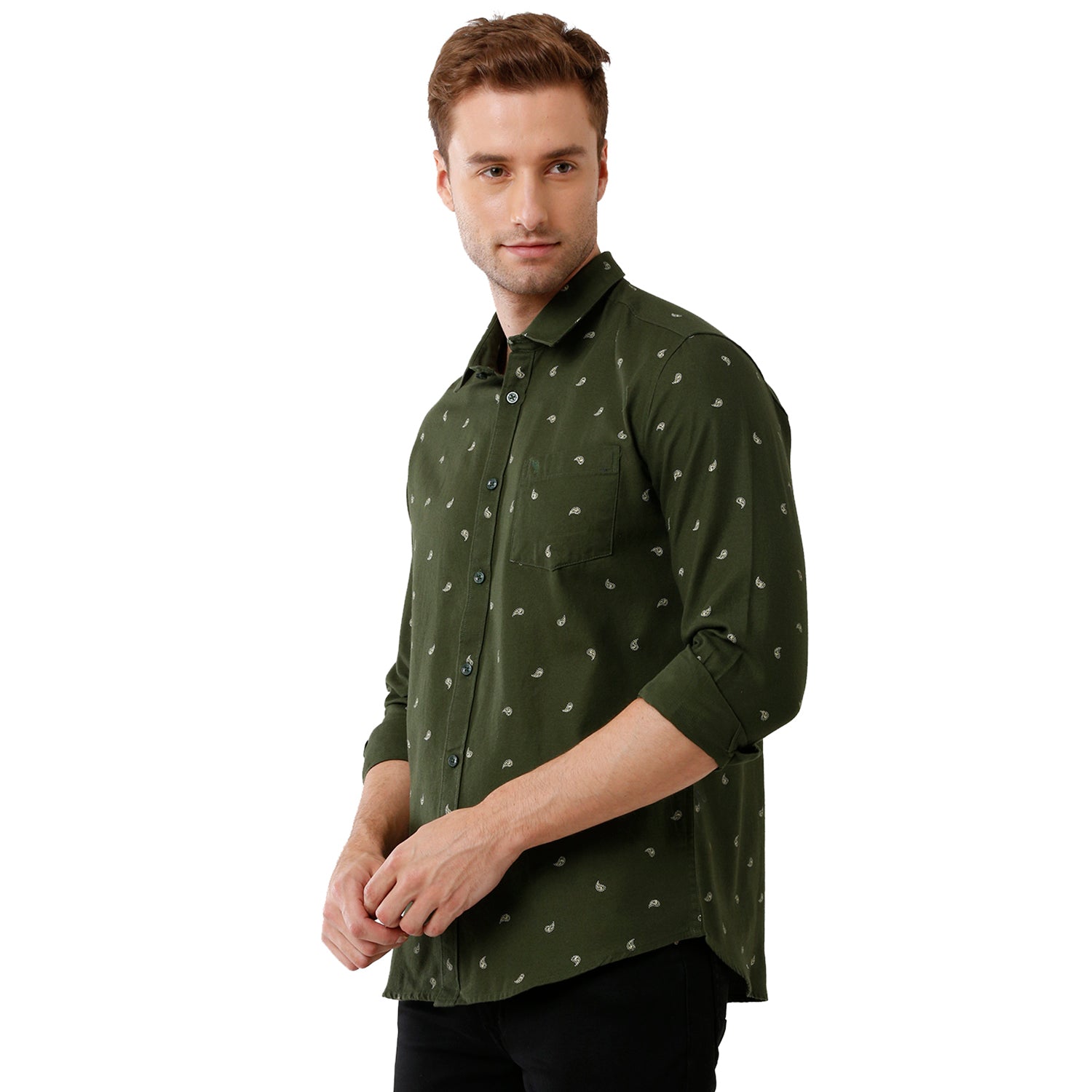 Swiss Club Mens Printed Full Sleeve Slim Fit Green Color Woven Shirt -SC 123 C Swiss Club 