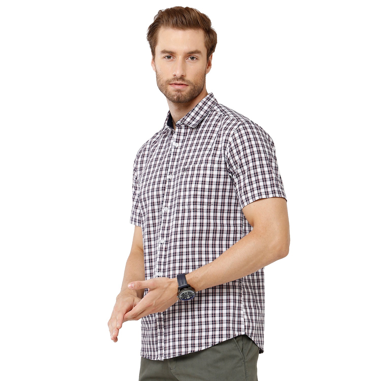 Classic Polo Mens 100% Cotton Half Sleeve Checked Slim Fit Multicolor Woven Shirt (SN1-123 A-HS-CHK-SF) Shirts Classic Polo 