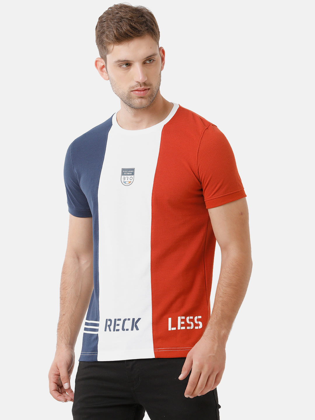 CP BRO Men's Cotton Half Sleeve Color Block Slim Fit Round Neck Multicolor T-Shirt | Brcn 464 A