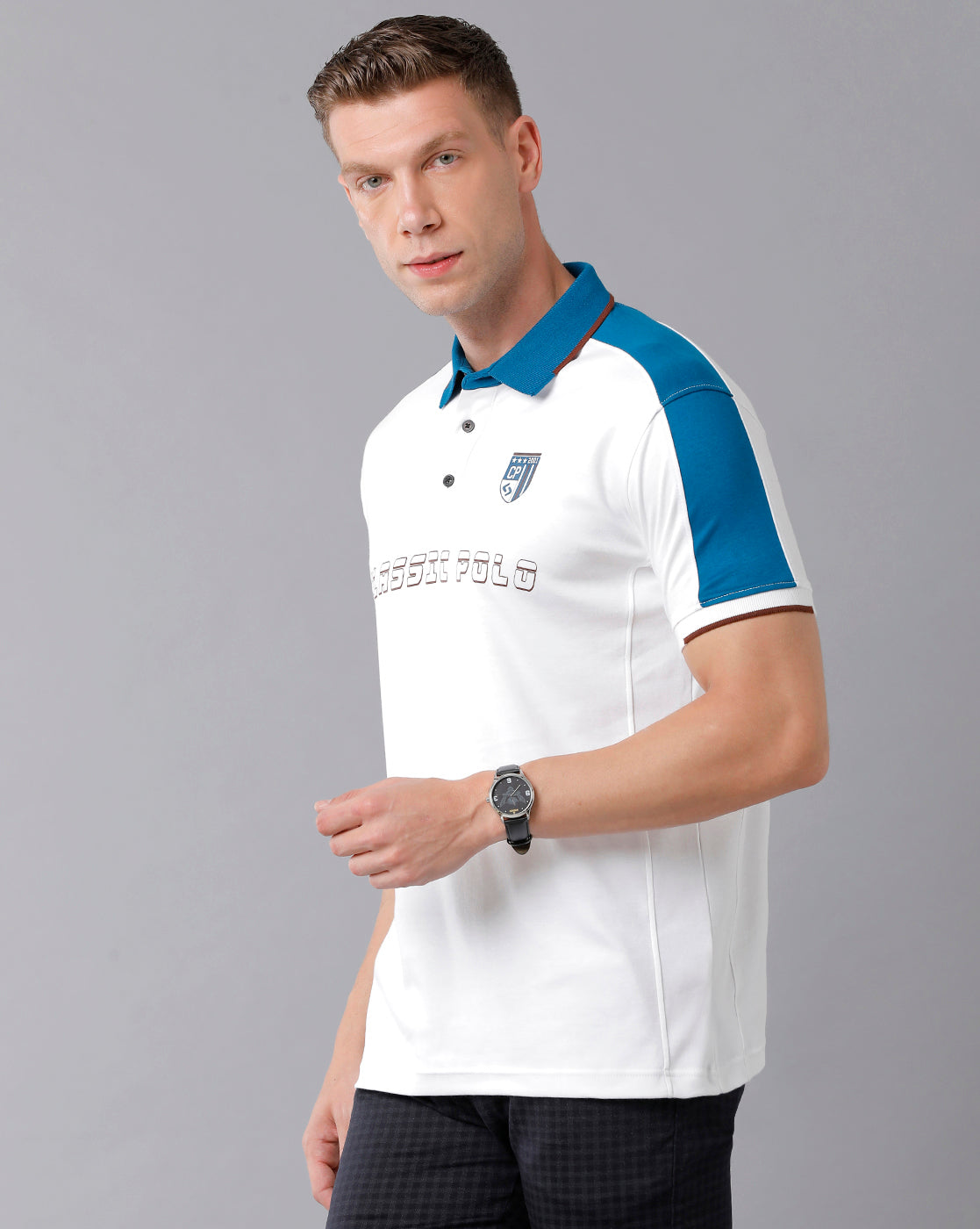 Classic Polo Men's Cotton Printed Half Sleeve Slim Fit Polo Neck White Color T-Shirt | Prm - 730 A