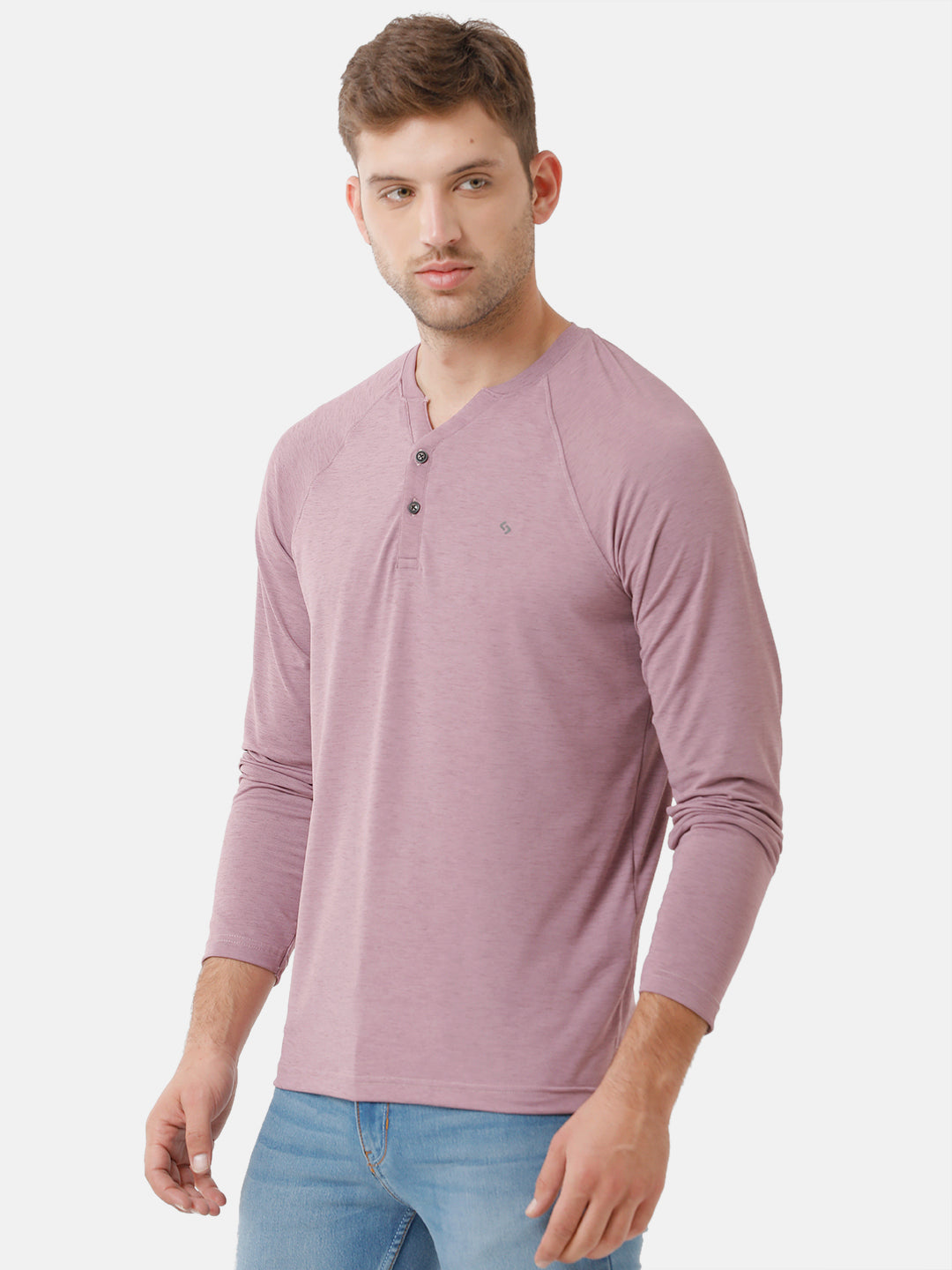 Classic Polo Mens Cotton Full Sleeve Solid Slim Fit Y-Neck Lavender Color T-Shirt | Verno 304 A