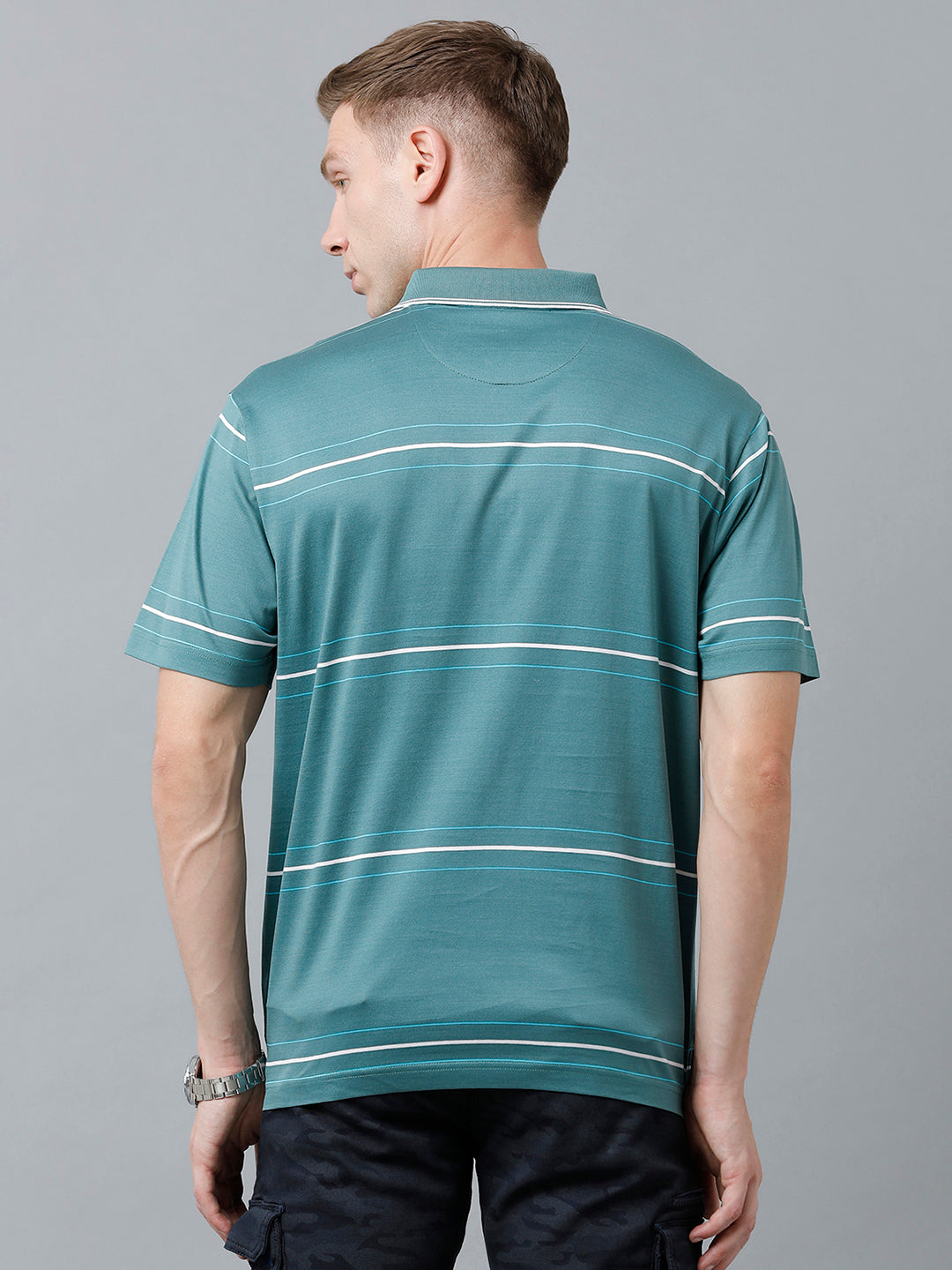 Classic Polo Men's Cotton Half Sleeve Striped Authentic Fit Polo Neck Green Color T-Shirt | Ultimo - 319 A